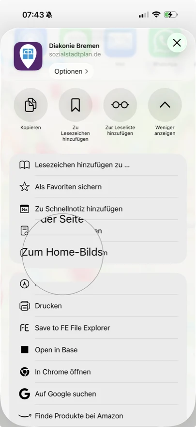 iOS-Dialog zum Hinzufügen der PWA zum Home-Bildschirm